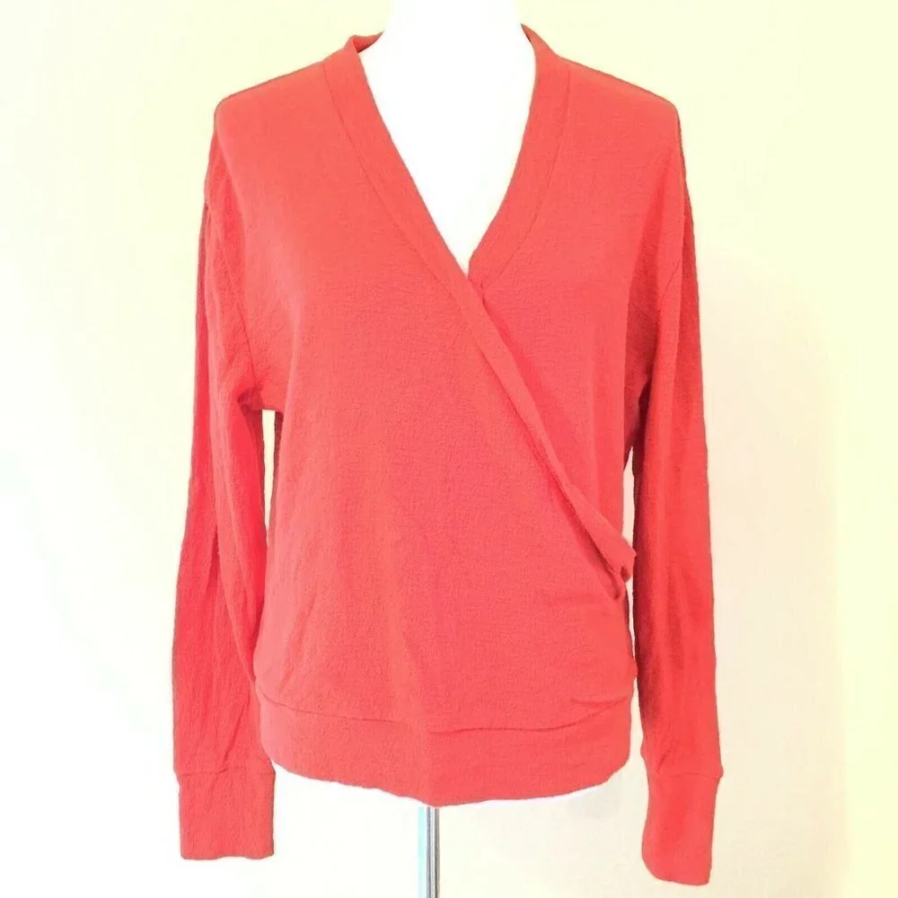 J. Crew Red Surplice V Neck Long Sleeve Blouse